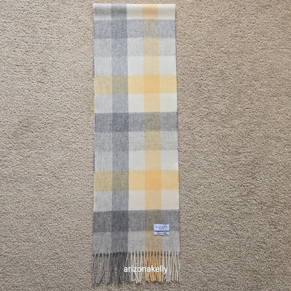 NWOT Kiltane of Scotland Lambswool Scarf Yellow, Grey, Cream - Picture 3 of 12